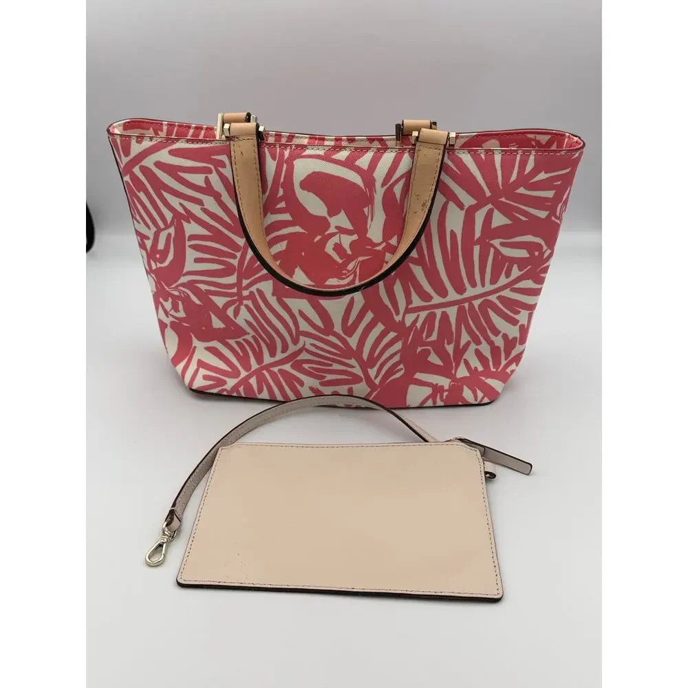 Kate Spade - Jules Grant Street Grainy Vinyl Pink-Coral/White Small Tote Bag